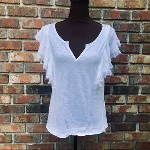 [Rebecca Taylor] Solid White Lace Cap Sleeve Top